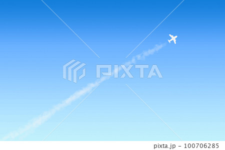 シンプルなまっすぐのびた飛行機と飛行機雲 シンプルなまっすぐのびた飛行機と飛行機雲 100706285