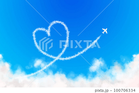 ハートを描いた飛行機雲と飛行機 ハートを描いた飛行機雲と飛行機 100706334