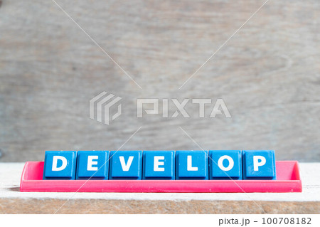 Tile alphabet letter with word develop in red color rack on wood background 100708182