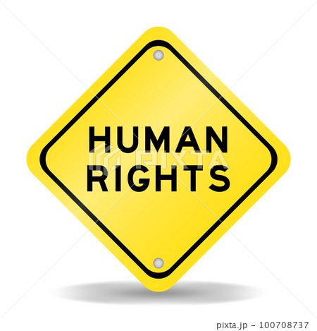Yellow color transportation sign with word human rights on white background 100708737