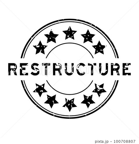 Grunge black restructure word with star icon round rubber seal stamp on white background Grunge black restructure word with star icon round rubber seal stamp on white background 100708807