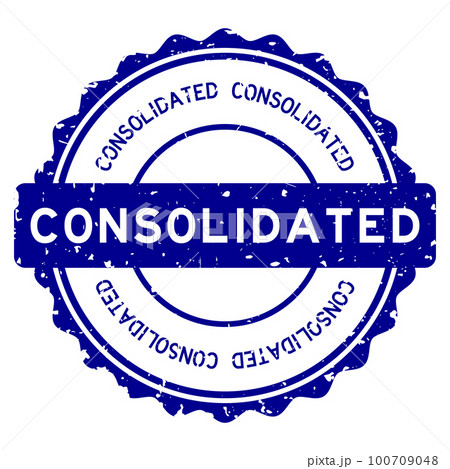 Grunge blue consolidated word round rubber seal stamp on white background 100709048