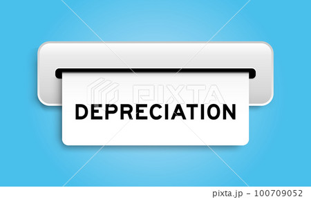 White coupon banner with word depreciation from machine on blue color background White coupon banner with word depreciation from machine on blue color background 100709052