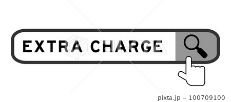 Search banner in word extra charge with hand over magnifier icon on white background Search banner in word extra charge with hand over magnifier icon on white background 100709100