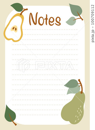 Daily planner, notes list decorated with pears and trendy lettering. Vector illustration 100709112