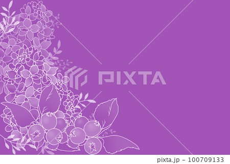 濃い色の背景と春の花線画フレーム（ジューンベリーとライラック） 100709133