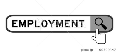 Search banner in word employment with hand over magnifier icon on white background 100709347