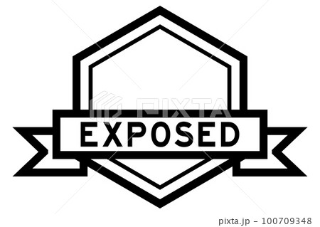 Vintage black color hexagon label banner with word exposed on white background 100709348