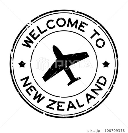 Grunge black welcome to new zealand with airplane icon round rubber seal stamp on white background Grunge black welcome to new zealand with airplane icon round rubber seal stamp on white background 100709358