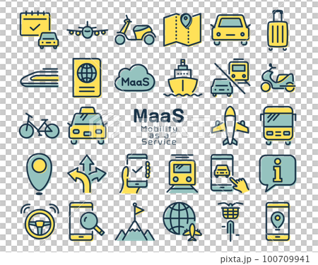MaaS (Mobility as a Service) colorful icon set MaaS (Mobility as a Service) colorful icon set 100709941