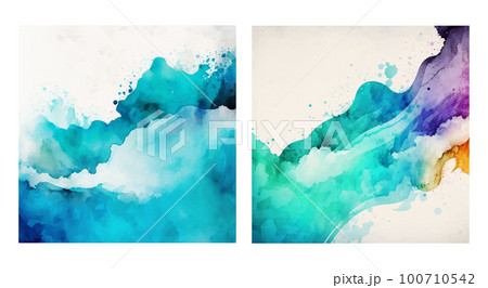 Realistic sea blue watercolor texture on white background - Vector illustration 100710542