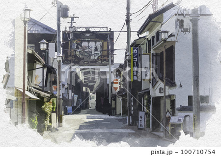 水彩画風　長浜　長浜大手門通り商店街　滋賀県長浜市 100710754