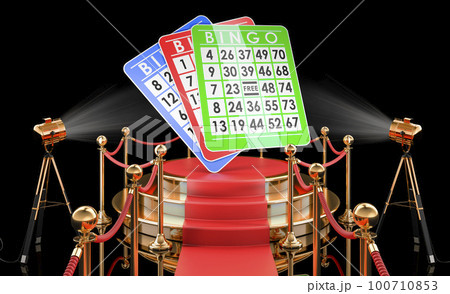 Podium with bingo cards. 3D rendering 100710853