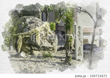 水彩画風　長浜　豊国神社　虎石　滋賀県長浜市 100710872