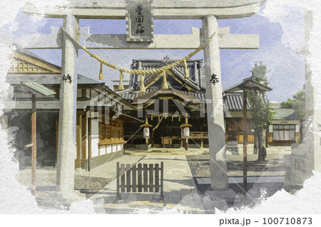 水彩画風 長浜 豊国神社 拝殿 滋賀県長浜市 水彩画風 長浜 豊国神社 拝殿 滋賀県長浜市 100710873