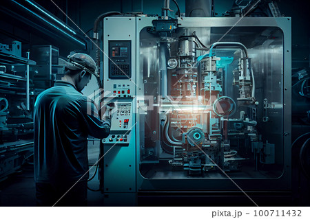 Industry 4.0 Robot concept .Engineers use tablet computer for machine maintenance, automation tools, robot arm at the factory. 100711432