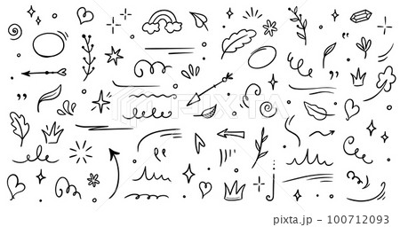 Sketch element line set. Abstract nature element decoration graphic icon set. Sketch hand drawn line element for brush, abstract decoration design. Vector 100712093