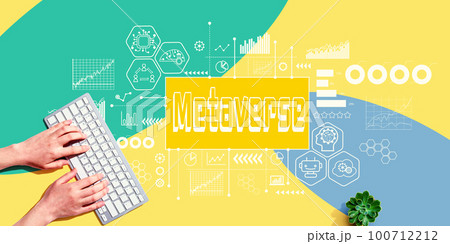 Metaverse theme with person using computer keyboard 100712212