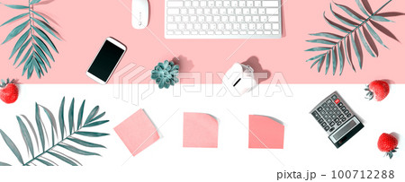 Computer keyboard with office supplies Computer keyboard with office supplies 100712288