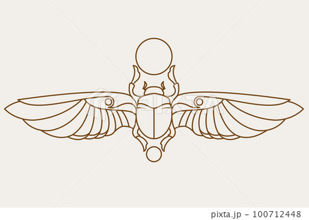 Egyptian sacred Scarab with outspread wings, ancient egyptian beetle, symbol Khepri god, vector 100712448