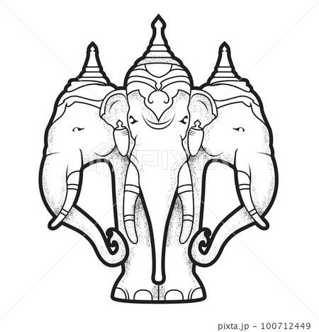 Airavata, mythological white elephant with many heads, abhra-matanga elephant of deity Indra, hindu mythology, vector 100712449