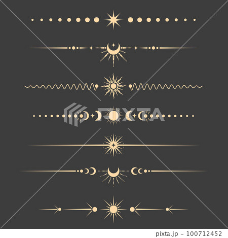 Mystical and tarot style book vignettes, dividers and separators, set of esoteric lunar delimiters, vector Mystical and tarot style book vignettes, dividers and separators, set of esoteric lunar delimiters, vector 100712452
