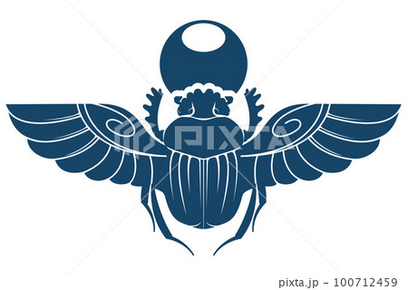 Egyptian Scarab beetle with spread wings, ancient egyptian dung beetle silhouette, vector 100712459