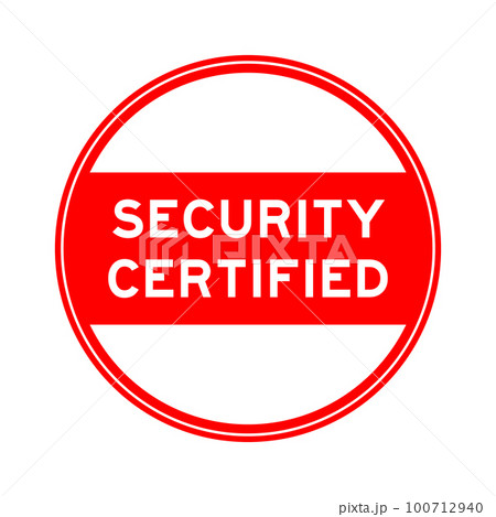Red color round seal sticker in word security certified on white background 100712940