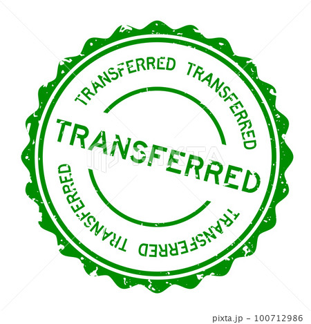 Grunge green transferred word round rubber seal stamp on white background 100712986