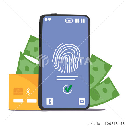 Phone Screen With Fingerprint Protection. Secure Access To Sensitive Data, Digital Privacy And Cybersecurity Concept Phone Screen With Fingerprint Protection. Secure Access To Sensitive Data, Digital Privacy And Cybersecurity Concept 100713153