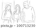Team members discussing together a project on tablet Vector storyboards 100713230