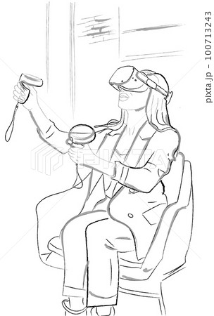 Woman wearing VR Glasses Vector storyboard. Innovation and Communication in Metaverse Digital Virtual Reality concepts 100713243