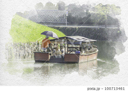 水彩画風　彦根城　お堀めぐり　滋賀県彦根市 100713461