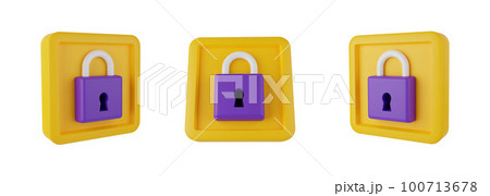 3D lock icon set, padlock illustration, digital cartoon computer render data security kit, keyhole. 3D lock icon set, padlock illustration, digital cartoon computer render data security kit, keyhole. 100713678