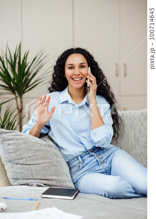 Pleasant telephone conversation in a homely atmosphere. Pleasant telephone conversation in a homely atmosphere. 100714645