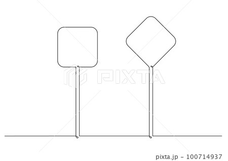 Single continuous line drawing template, set of road signs, Traffic signs on white background. Vector illustration. Single continuous line drawing template, set of road signs, Traffic signs on white background. Vector illustration. 100714937