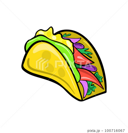 Vector Mexican traditional dish tacos drawn in flat cartoon style. 100716067