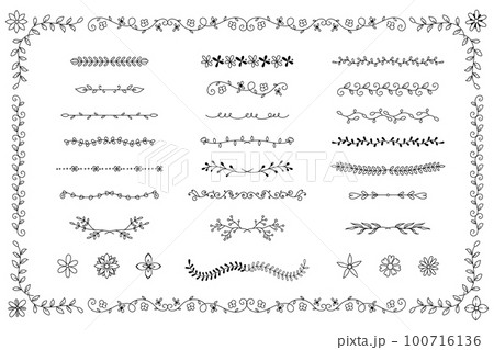 線の太さが変えられる手描き植物飾り罫 100716136