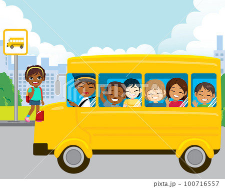 Young Girl Taking Yellow School Bus Young Girl Taking Yellow School Bus 100716557