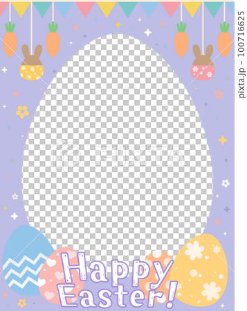 かわいいイースターエッグ&ガーランドのフレーム:紫 見出しあり かわいいイースターエッグ&ガーランドのフレーム:紫 見出しあり 100716625