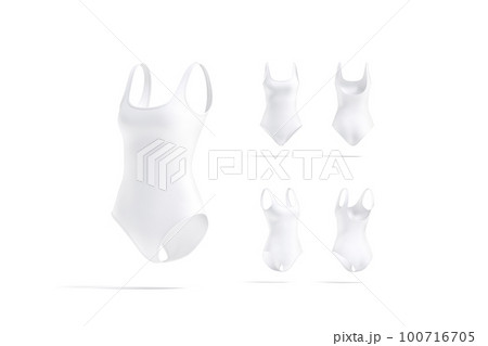 Blank white one-piece swimsuit mockup, different views 100716705