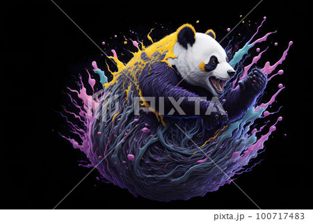 Creative panda portrait with neon colors on...のイラスト素材 [100717483] - PIXTA