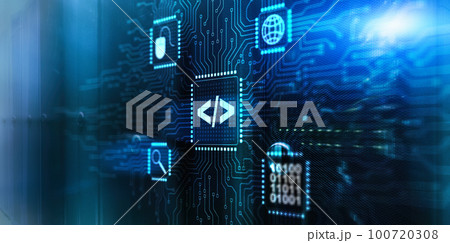 Software developer programming code. Program development concept 100720308