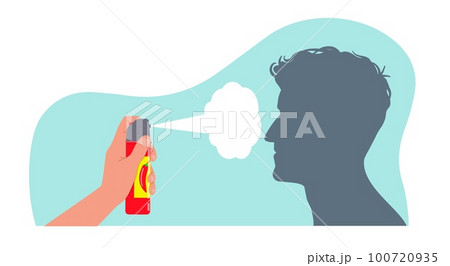 Pepper spray as means of self defense. safety equipment, personal security, tear-gas sign. Tolls for arming against bandits and hooligans. Cartoon flat illustration. Vector concept 100720935