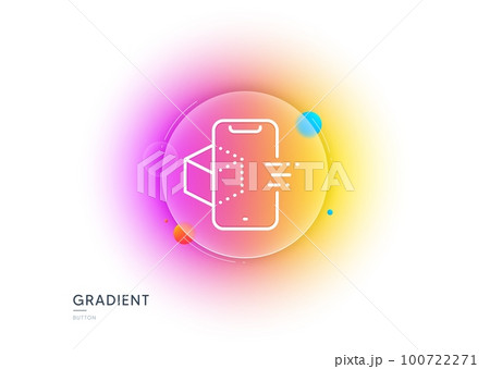 Augmented reality phone line icon. Gradient blur button with glassmorphism. VR simulation sign. 3d cube symbol. Transparent glass design. Augmented reality line icon. Vector 100722271