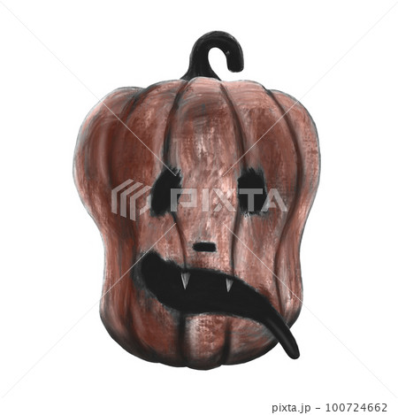 Scary Halloween pumpkin, horror illustration	 100724662