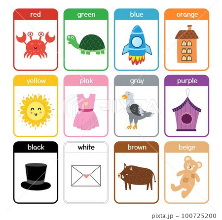 Color flashcards collection with cute animals. Color names and pictures set for preschool Color flashcards collection with cute animals. Color names and pictures set for preschool 100725200