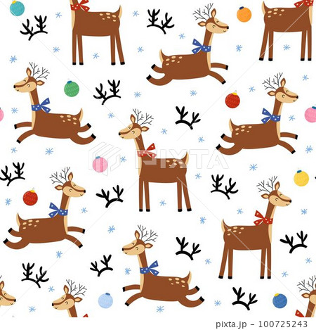 Christmas seamless pattern with a cute reindeer. Funny xmas holiday background Christmas seamless pattern with a cute reindeer. Funny xmas holiday background 100725243