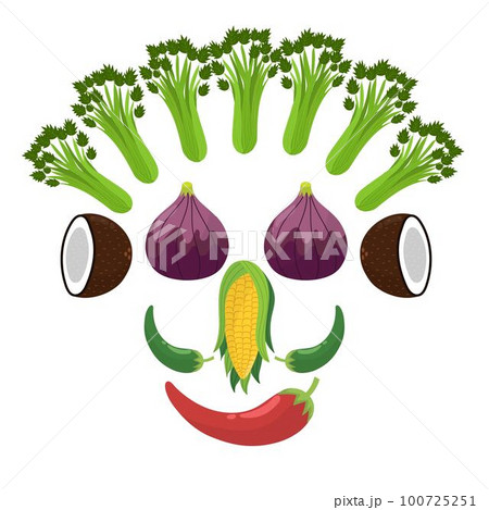 Cute fruit and vegetable face. Vegan mask 100725251