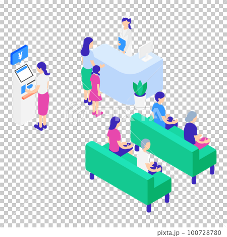 候診室和人（診所/醫院）的等軸圖 100728780